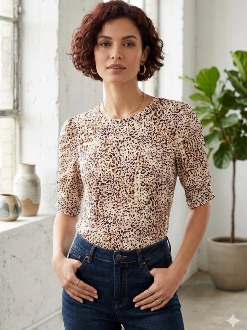 Chico's Pink and Black Leopard Print Long Sleeve Top 2 ( Chicos sizing )